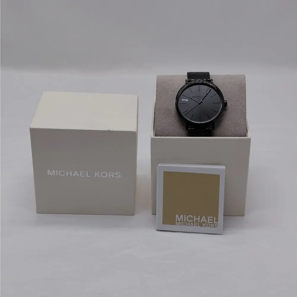 $225 NWT Michael Kors Mens Auden Watch Black Mesh Gift Stainless Steel 42mm